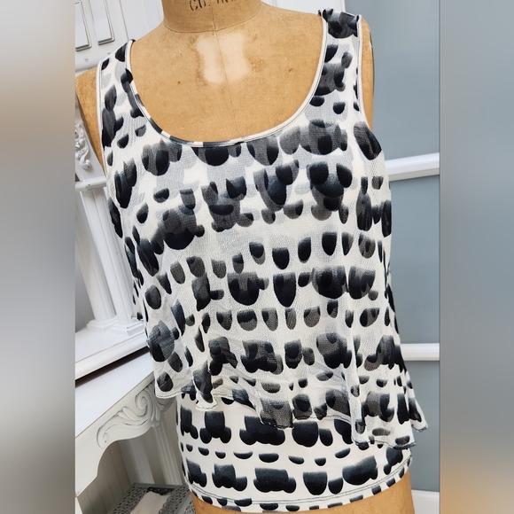 Sexy Sheer Layered LYNN RITCHIE SILVER Printed Tank Adorable EUC - Picture 2 of 8